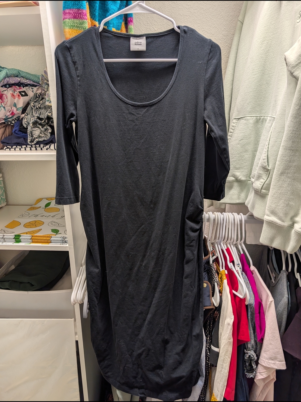 Mama Licious Black Scoop-Neck Fitted Midi Maternity Dress Size M
